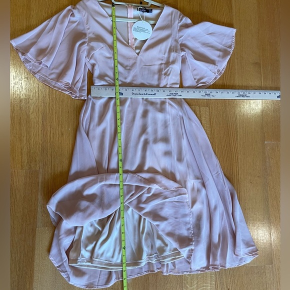 Chiffon Angel Sleeve Midi Wedding Guest Dress in Blush Sz 6 - Picture 4 of 4
